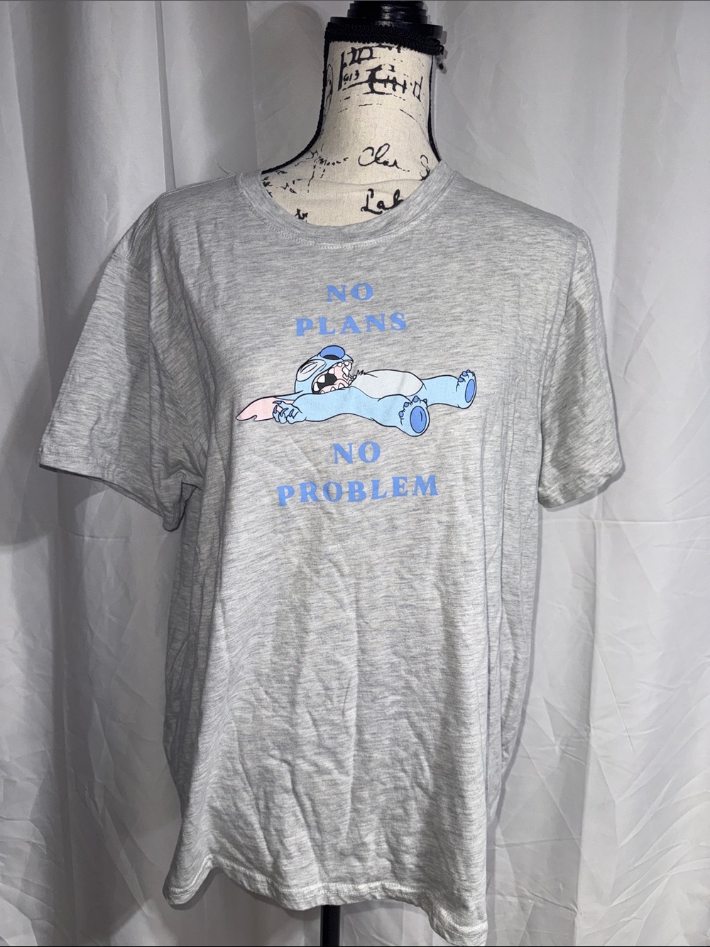 Disney No Plans No Problem Stitch Graphic Tee - Light Gray